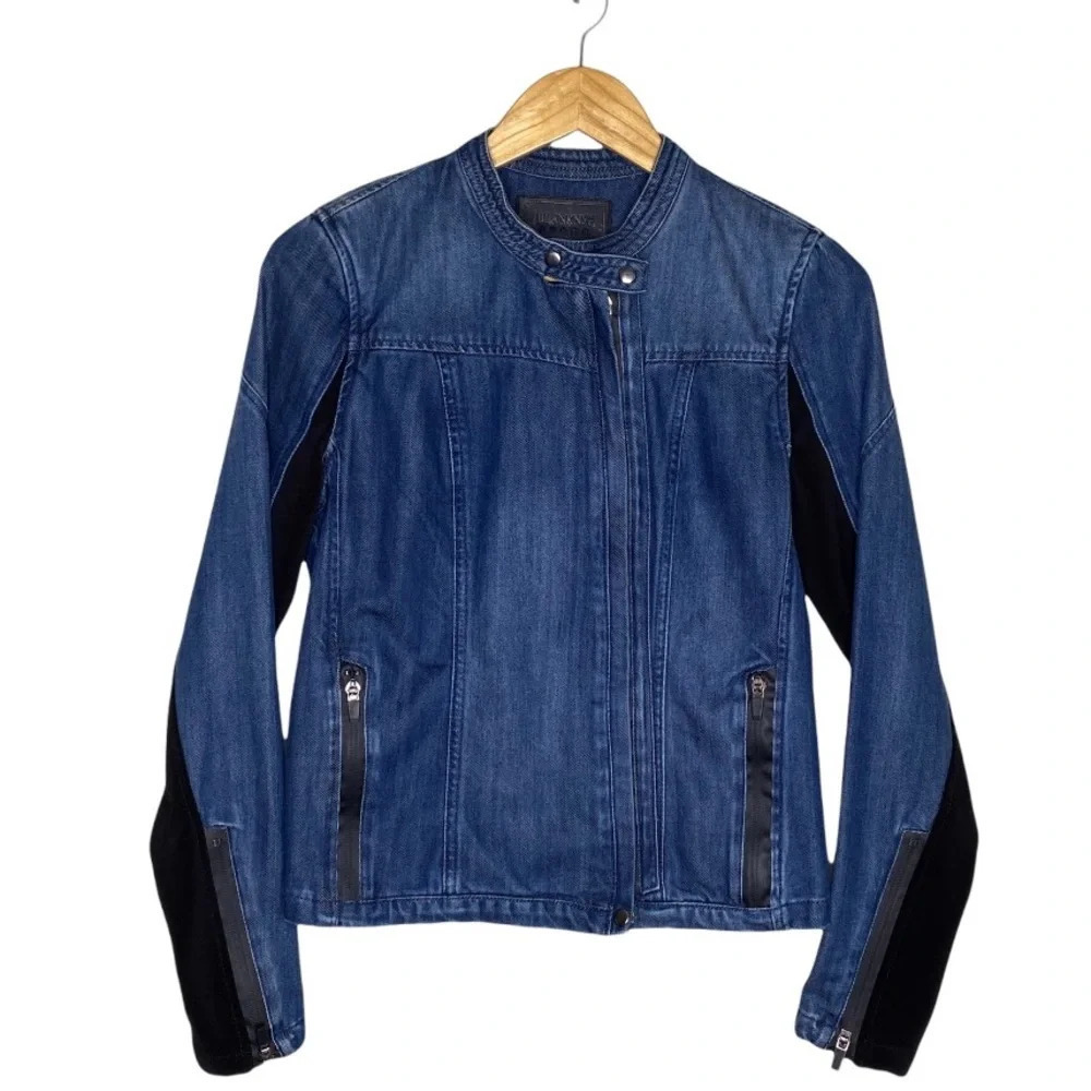 BlankNYC Denim Jean Moto Jacket With Black Neoprene Size XS